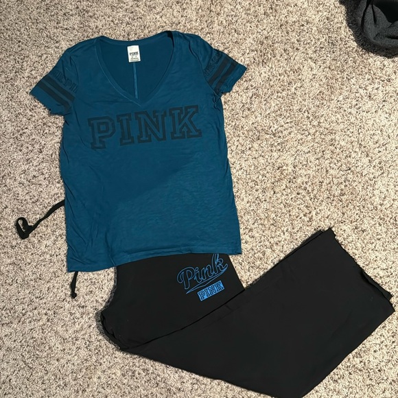 PINK Victoria's Secret Pants - Pink Victoria’s Secret pants outfit with sweats and a T-shirt…black and blue